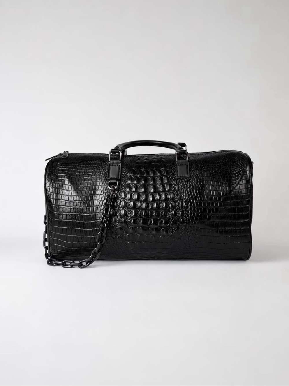 Privata Black Croc-Embossed Leather Weekender Bag - Men or Women
